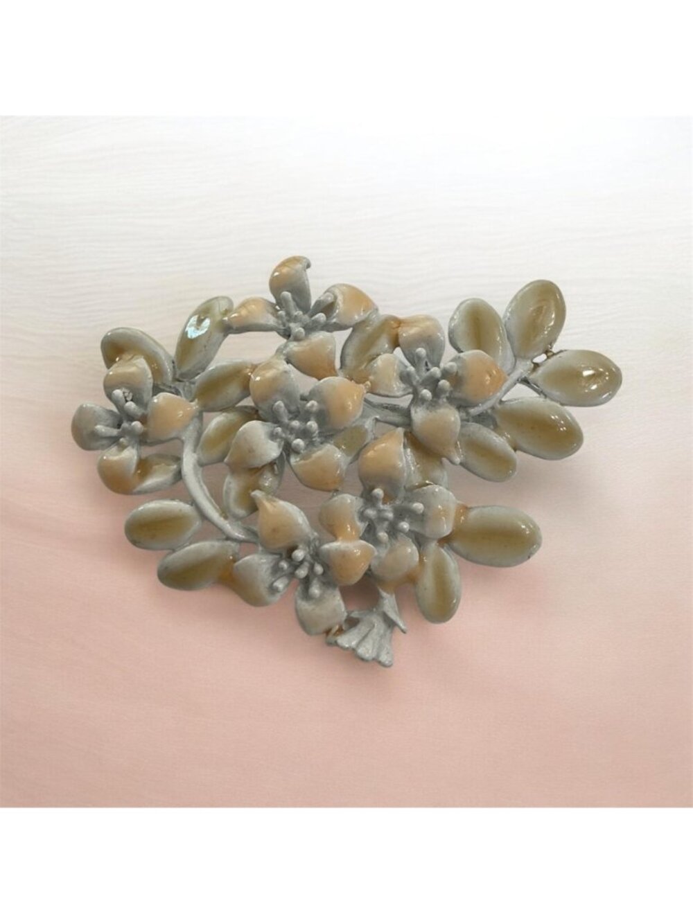 Vintage Floral Enamel Brooch Pin With Textured Metal Design  Elegant  Jewelry